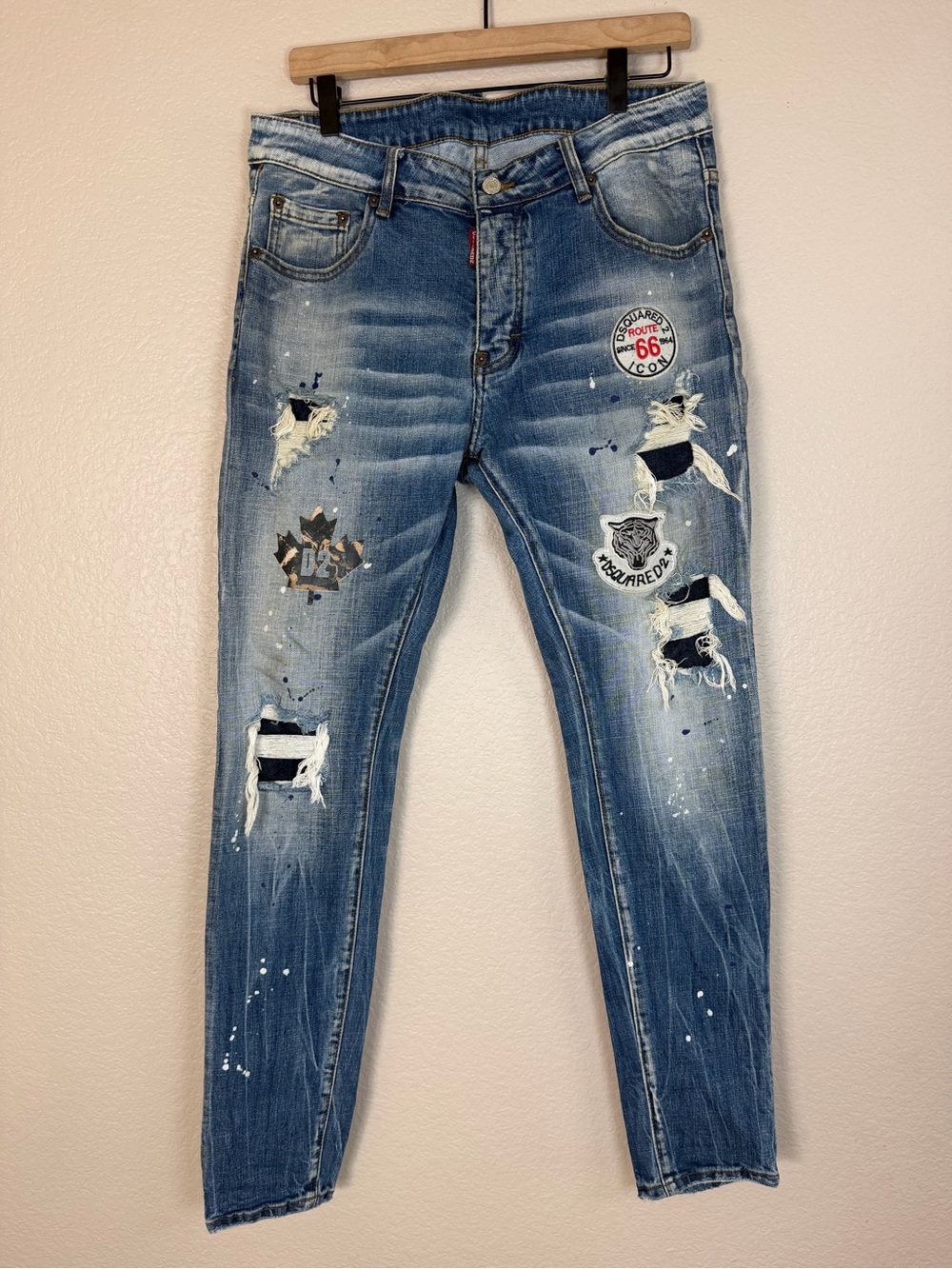 Dsquared2 Jeans Classic Kenny Twilt Slim Distressed with Patches size 50 US 36